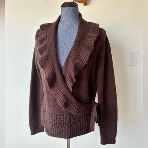 Vintage Y2K Sarah Spencer Chocolate Brown Ruffled Wool Blend Cardigan Large